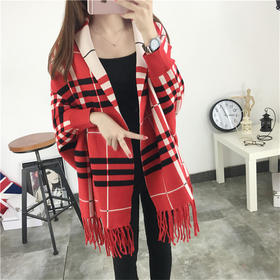 【开衫女 】秋季新款女装针织衫 韩版中长款条纹流苏披肩开衫外套女