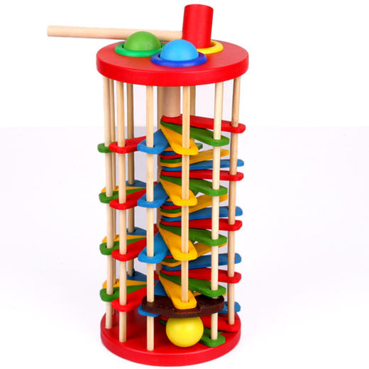 【儿童玩具】 *木质敲球落梯 儿童手眼协调 敲敲旋转打球台 木制益智玩具 商品图0
