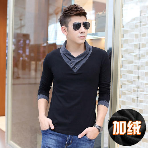 【服饰鞋包】秋季新款加绒加厚T恤 韩版潮男士V领长袖 加肥加大码加绒T恤 商品图0