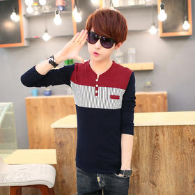 【服饰鞋包】男士长袖t恤 条纹经典薄款男性T恤长袖