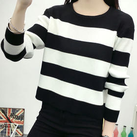 【服饰鞋包】秋冬新款针织衫条纹女士秋装外套毛衣女长袖女装毛衫