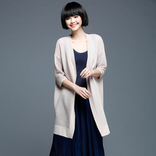 【针织衫】春季新品女装韩版中长款薄外套女宽松 纯色百搭长袖针织衫开衫女 商品图0