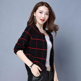 【服饰鞋包】韩版时尚秋装新款针织衫开衫女式条纹长袖女士毛衣外套潮