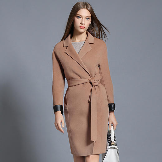 烟色纯双面羊绒大衣女式外套秋装新款女欧美长款毛呢风衣