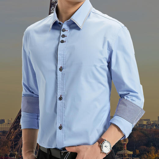 【衬衫男】秋季新品韩版长袖纯棉衬衫 男式衬衫 修身潮男衬衣