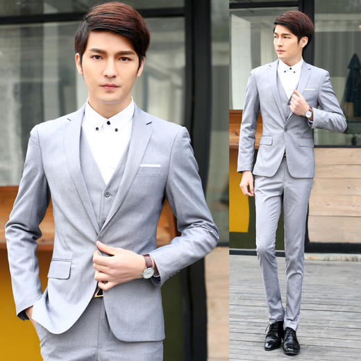 西装男 休闲西服男薄款春季修身三件套西装男士商务正装时尚套装 金联维品会
