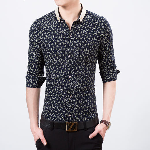 【衬衫男】。韩版印花长袖衬衫 新款潮流男修身印花衬衫 男士衬衣 商品图0