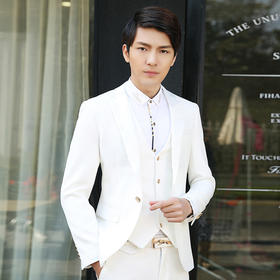 【服饰鞋包】男士西服套装 黑色春秋韩版商务新郎结婚礼服 西装男三件套装