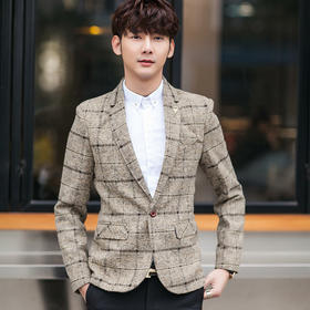 【男士西装】 男式休闲西装秋季韩版男装小西服毛呢外套青年格子男士便西潮