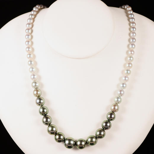 「夜雨」黑白珍珠渐变短链 40cm 商品图1