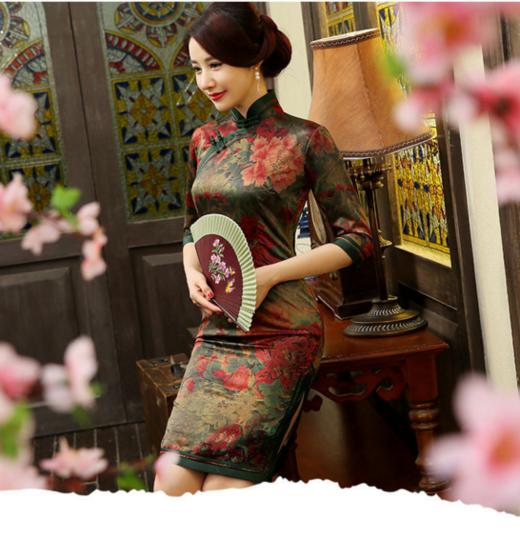 ZA2414高档重磅真丝香云纱中款旗袍裙 商品图0