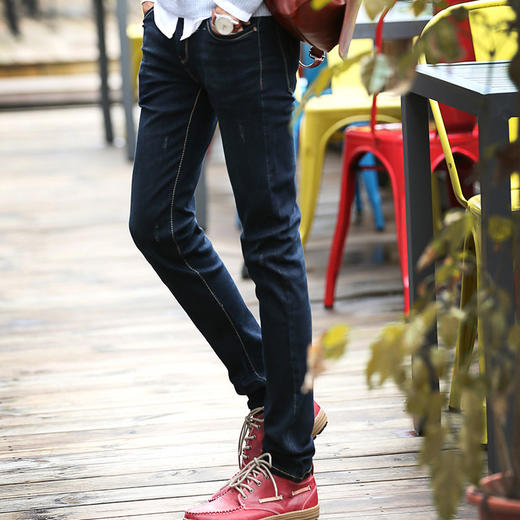 【服饰鞋包】韩版青年时尚潮流男士牛仔裤男修身弹力透气深色牛仔长裤薄款 商品图0