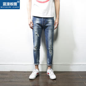 【服饰鞋包】男式破洞牛仔裤 男士韩版潮新款日系九分裤