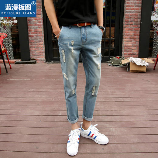 【服饰鞋包】九分裤男春夏款修身韩版流行9分牛仔男式小脚裤潮 商品图0