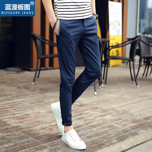 【服饰鞋包】男式休闲九分裤 新品潮男韩版铅笔小脚9分裤林弯弯纯黑裤 商品图0