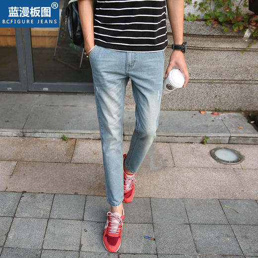 【服饰鞋包】韩版男士牛仔九分裤男小脚裤 青少年修身薄款9分牛仔裤潮 商品图0