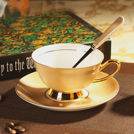 【陶瓷杯】。陶瓷杯骨瓷杯欧式咖啡杯套装创意礼品金色咖啡杯碟勺红茶水杯 商品图0