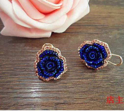 E380蓝色妖姬玫瑰耳钉+树叶耳钉 商品图0
