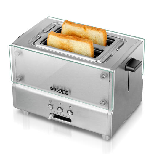 【面包机】。 DEGURU 地一不锈钢玻璃多士炉 家用烤面包机 带烤架 商品图0