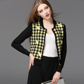 【外套女】秋季新款精品 女装欧美千鸟格毛衣小外套针织开衫