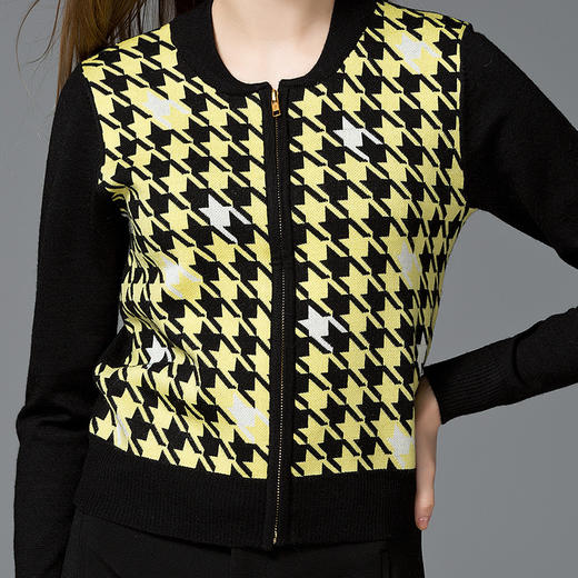 【外套女】秋季新款精品 女装欧美千鸟格毛衣小外套针织开衫 商品图1