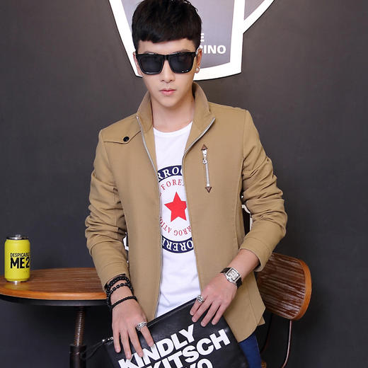 【国庆服饰】春秋新款男式纯棉夹克衫男士休闲纯色上衣男装外套 商品图0