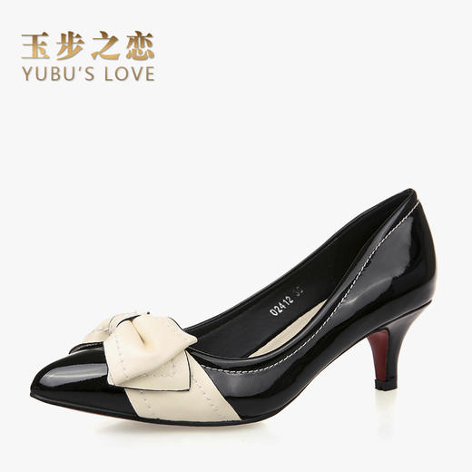 【服饰鞋包】高跟鞋秋款女鞋新款 潮 蝴蝶结低跟女单鞋漆皮尖头女鞋 商品图0