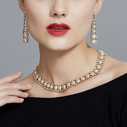 英国品牌martinewester镀12k金宫廷婉约珍珠钻饰造型项链