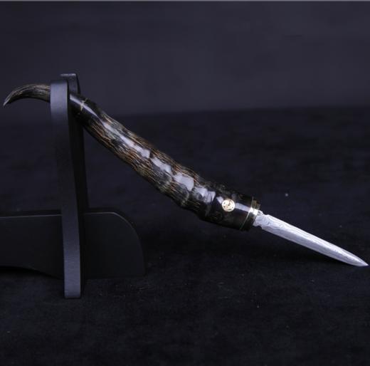 黄羊角大马士革茶刀  精美收藏款未开刃 商品图0