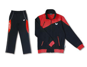 蝴蝶BUTTERFLY 乒乓球长袖长裤运动服比赛服 WSW-428-0201 黑红色