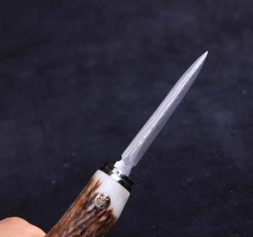 鹿角大马士革茶刀  精品收藏未开刃 商品图1