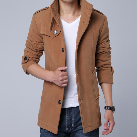 【男士风衣】。 韩版修身中长款加工大衣外套 加厚 商品图0