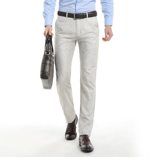 【服饰鞋包】秋季直筒裤修身商务男式休闲裤 亚麻裤男 纯色棉麻复古男裤休闲裤 商品图0