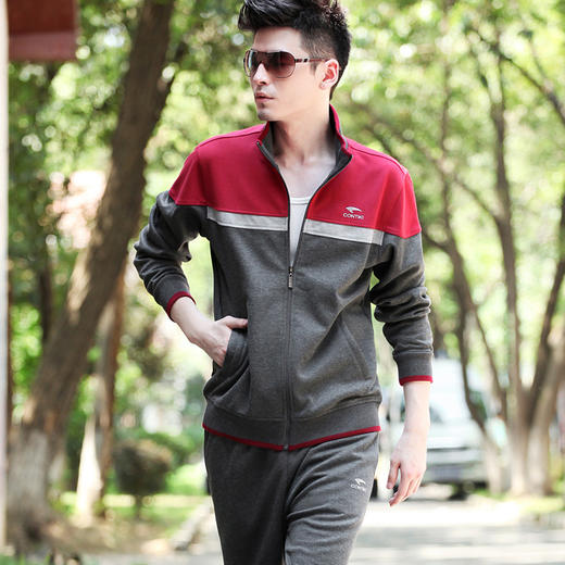 【服饰鞋包】春秋全棉 男士全棉拼色青少年休闲时尚立领帅气2件套运动套装 商品图0