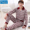 【服饰鞋包】 春秋季长袖针织棉质格子翻领开衫男式家居休闲服 商品缩略图0