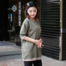 【女士T恤】长袖t恤女式秋冬季新款圆领螺纹袖口下摆女装上衣体恤470款47