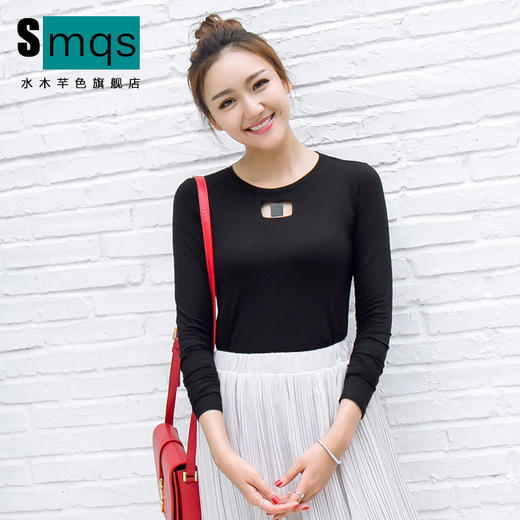 【服饰鞋包】秋冬女装纯棉保暖圆领韩版女士打底衫长袖女式t恤镂空 商品图0