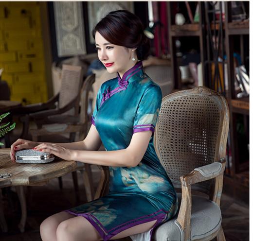 ZA蓝田生玉新品秋装中袖旗袍连衣裙 商品图0