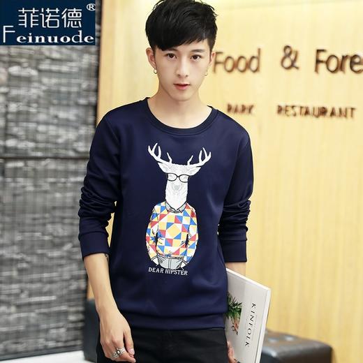 【服饰鞋包】菲诺德男装 秋季新品长袖t恤男 青年卡通印花男式圆领 商品图0