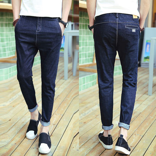 【服饰鞋包】秋冬新款男式牛仔裤男韩版 松紧腰小脚牛仔九分裤男生学生裤 商品图0