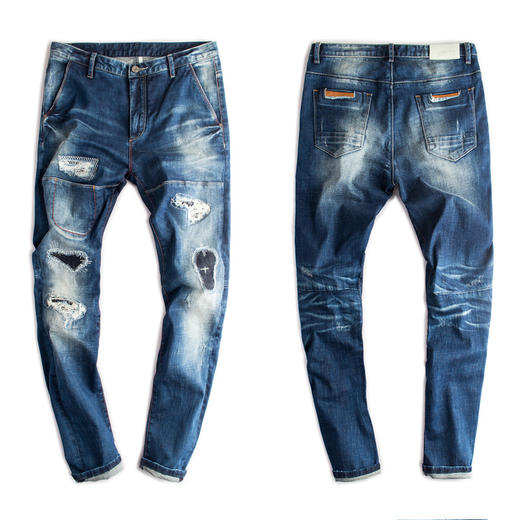 【服饰鞋包】男士破洞补丁牛仔裤男韩版磨白修身小脚男生牛仔裤男秋款 商品图0
