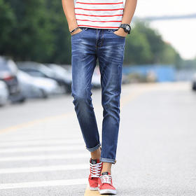 【服饰鞋包】新款男式牛仔裤 韩版修身直筒牛仔九分裤男 青年百搭款