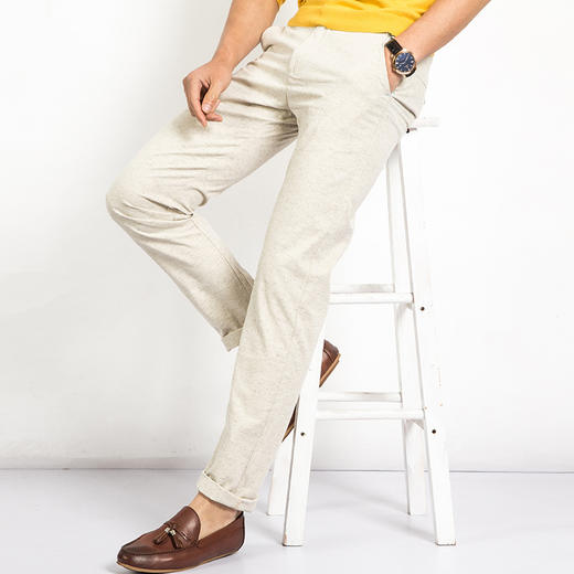 【男士休闲裤】春夏薄款商务休闲裤男士大码弹力修身中腰直筒亚麻裤青年麻棉长裤 商品图0