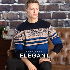【服饰鞋包】时尚潮男圆领提花加厚保暖全羊毛针织毛衣 男式毛衫冬季男士毛衣
