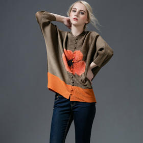 【外套女】春季女装新款 褶皱胸口大花上衣 蝙蝠袖廓形短外套