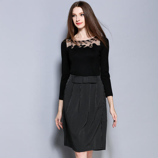 【套装裙女】秋冬长袖两件套欧美时尚女装套装女式性感蕾丝修身 商品图0
