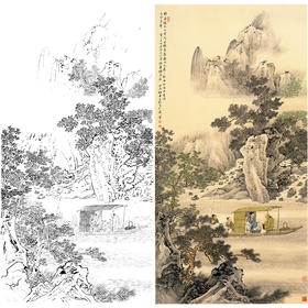 白描底稿-竖幅李子牧工笔山水人物-SV05