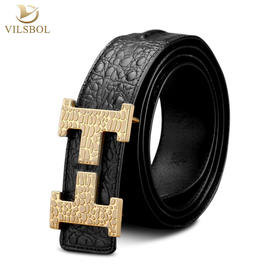 【服饰鞋包】皮带 男士平滑扣腰带鳄鱼纹牛皮双面头层牛皮带