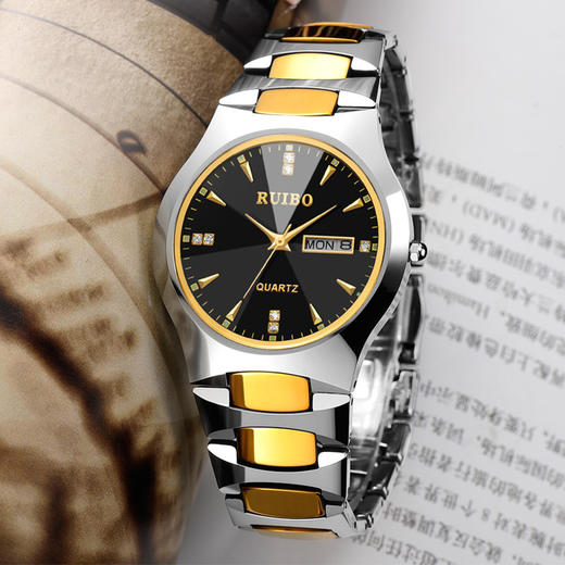 【手表】钨钢男表情侣手表深度防水双日历男士手表石英男式手表时尚款腕表 商品图0
