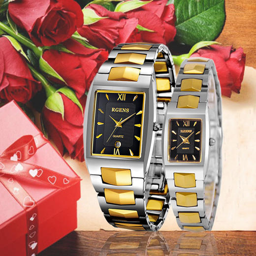 【手表】新款高品质情侣手表石英表潮流表情侣装超薄方形手表 商品图0